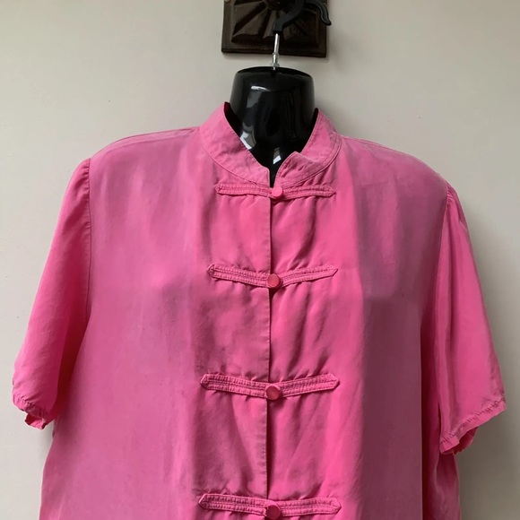 Vintage 90s St Michael pink shirt fits uk 14 mandarin collar frog fastening - Picture 7 of 11